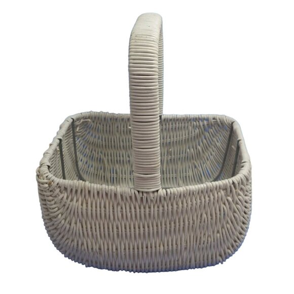 White Basket Rectangle Handle Laminated Metal Wedding Shower Cottage Easter - Picture 4 of 8